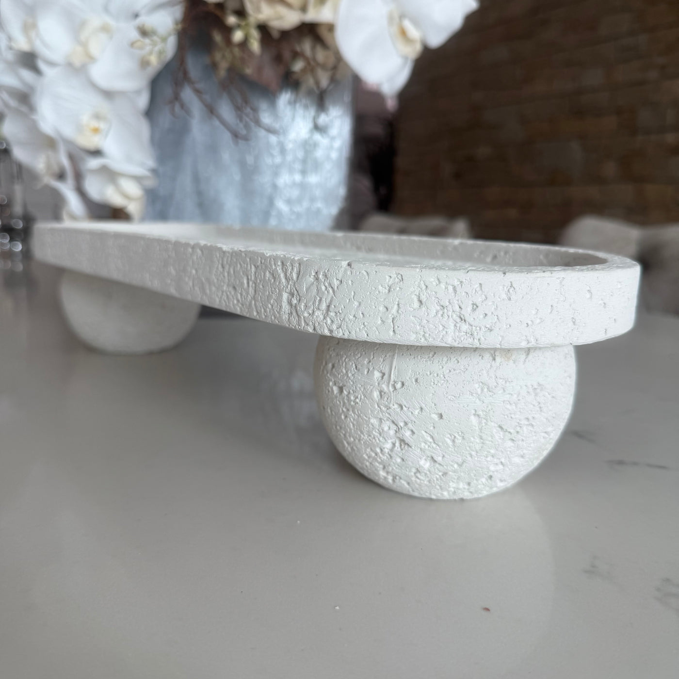 Oval Pedestal white Stone tray