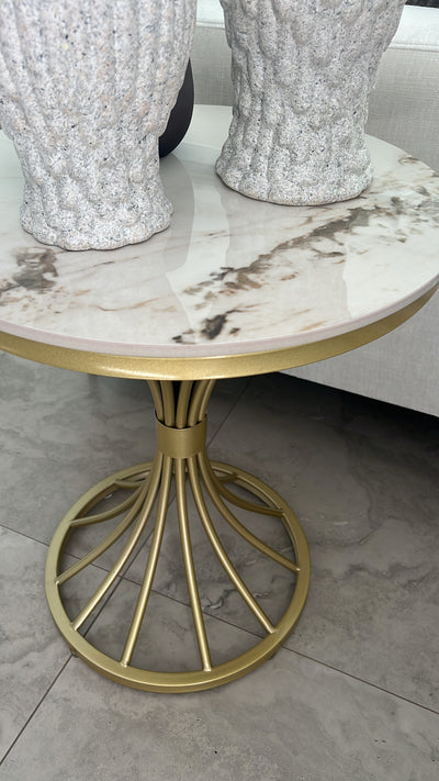 Marble white and gold round side table - Luscious Homewares