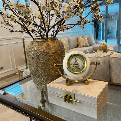 Gold and white brass clock - Luscious Homewares