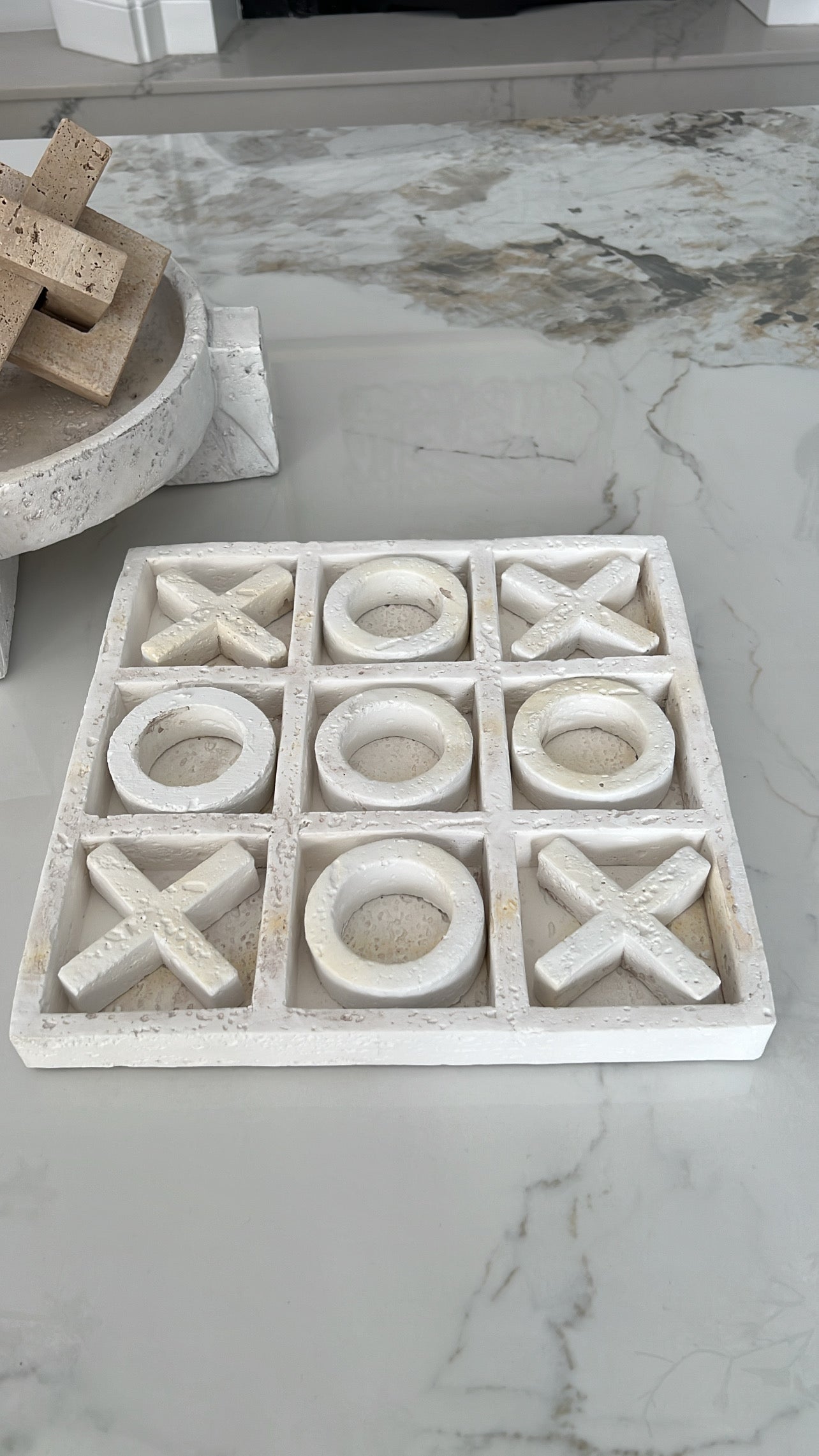 Naughts & crosses white stone decor - Luscious Homewares