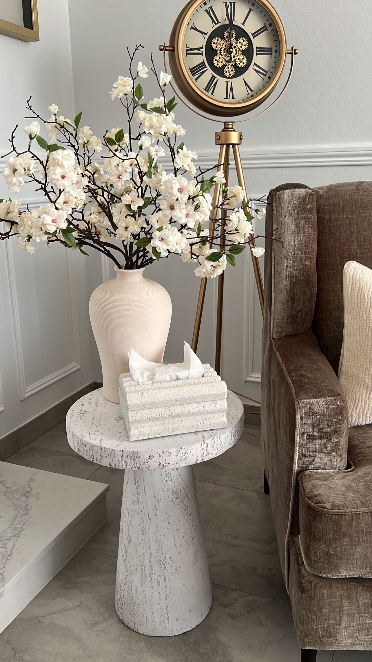 Nancy White stone round side table - Luscious Homewares