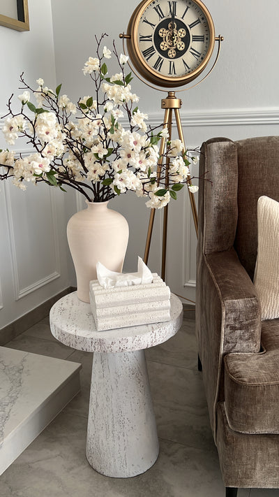 Nancy White stone round side table - Luscious Homewares