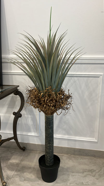 Small Dragon palm Artificial plant / gold metal pot - Luscious Homewares