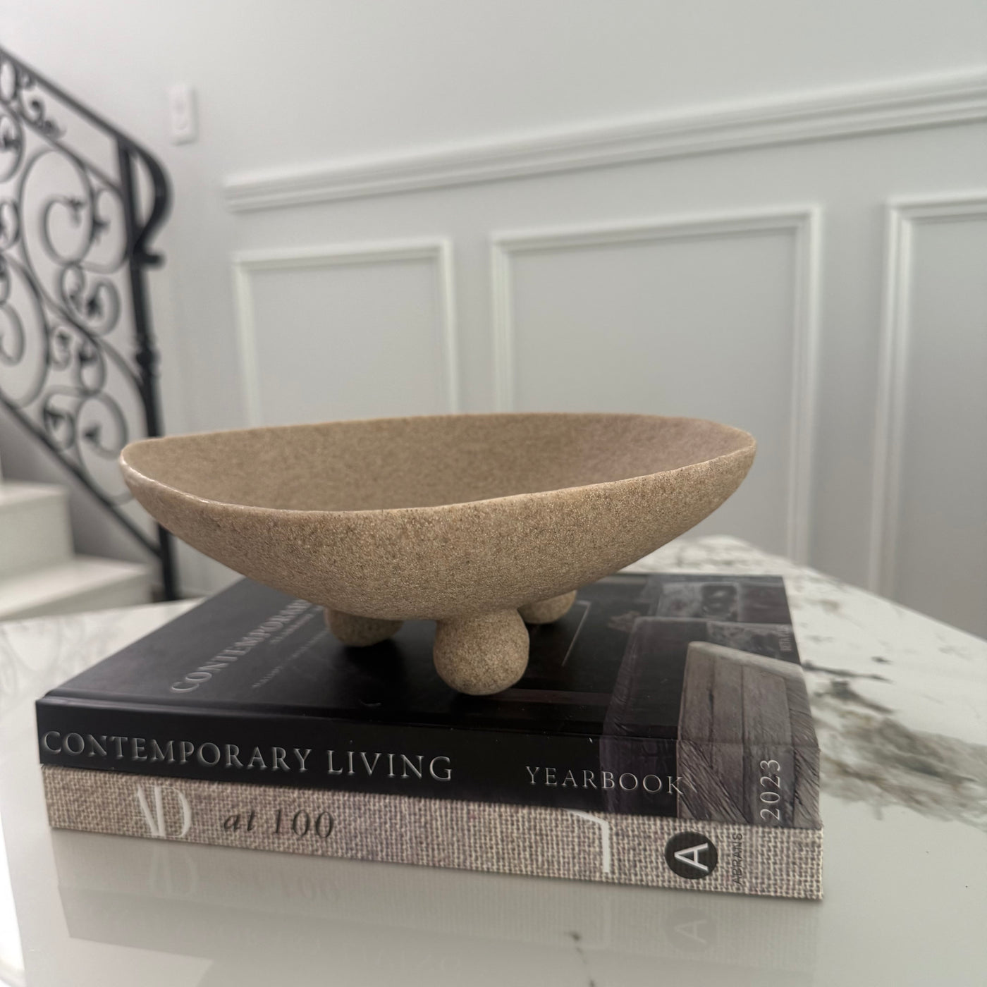 Sandstone footed bowl - Luscious Homewares