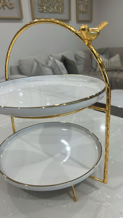 Asffor White and gold 2 tier rack serving platter