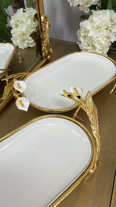 Tulip oval gold and white serving platter