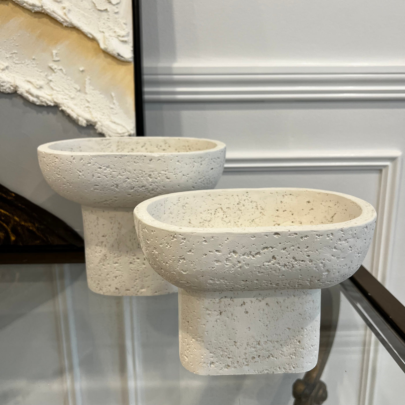 Vessel white Stone decorative bowl - Luscious Homewares