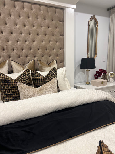Luxe black velvet throw bronze piping 140x220cm - Luscious Homewares