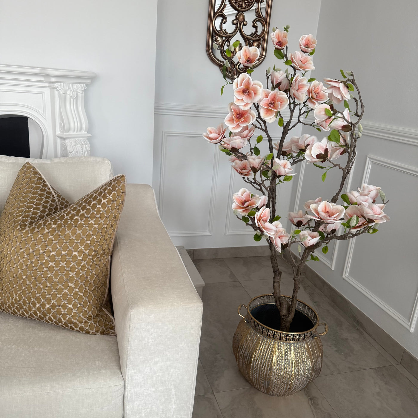 Magnolia artificial plant tree / gold pot - Luscious Homewares