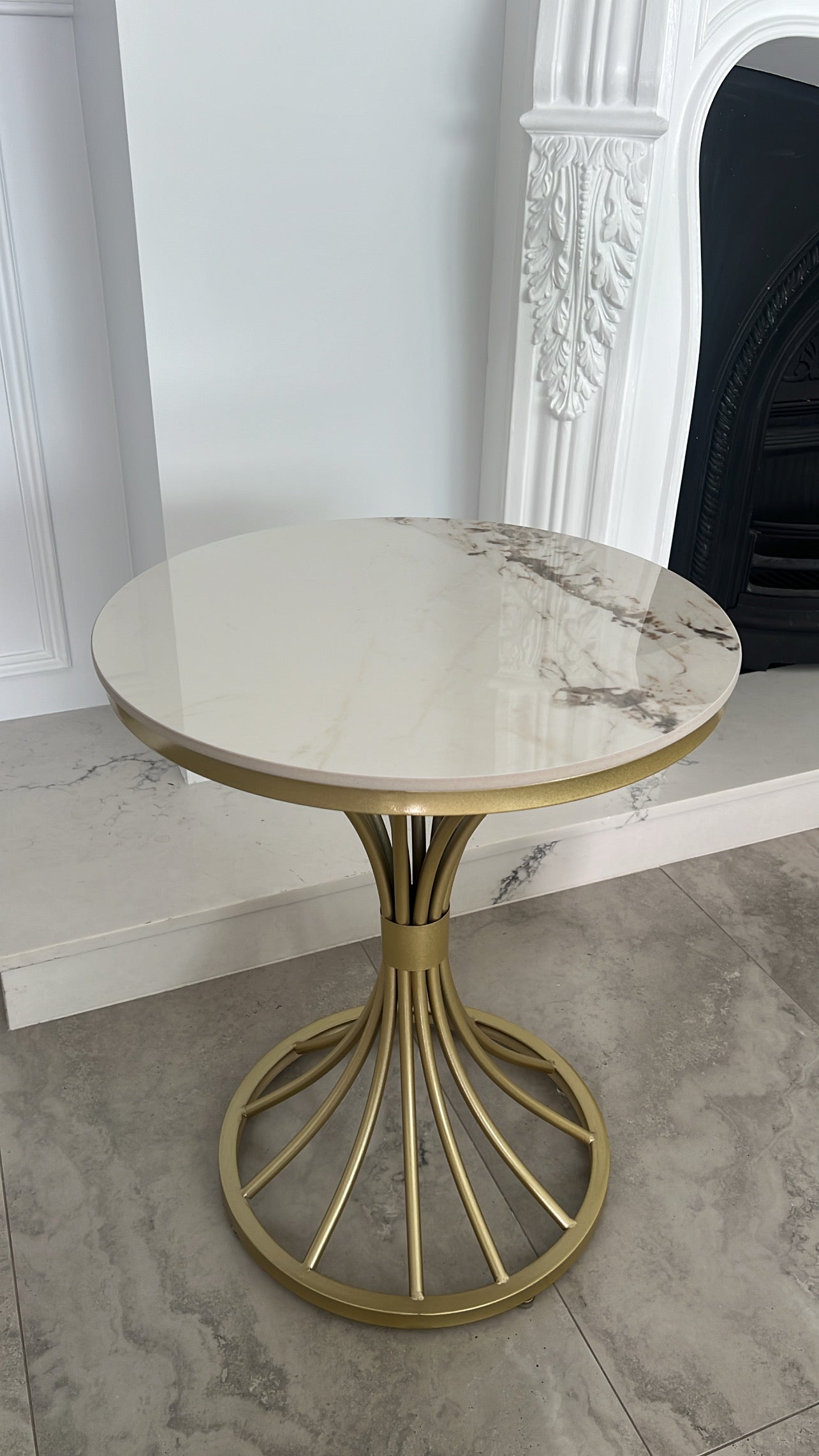 Marble white and gold round side table - Luscious Homewares