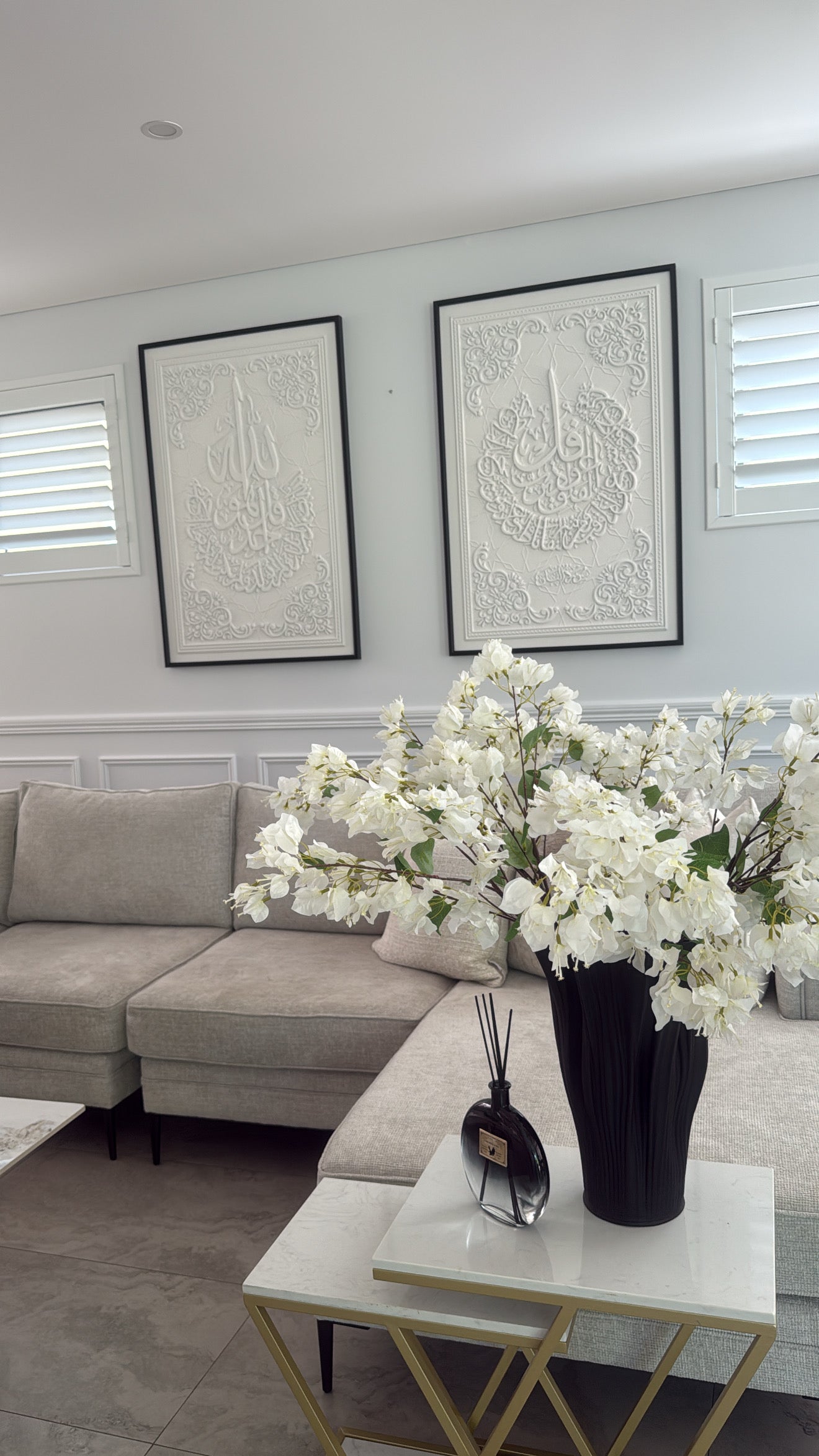 Surah - Al-Falaq calligraphy wall frame black frame stone effect - Luscious Homewares