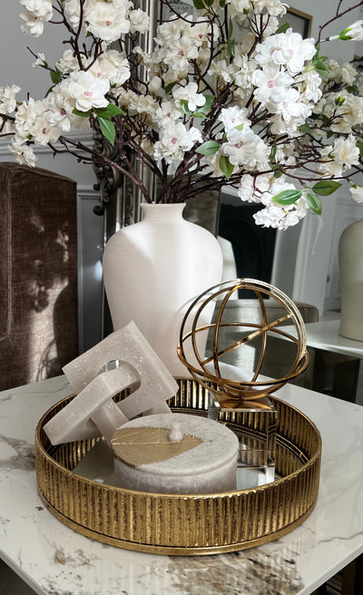 Ciara round Gold rimmed mirror tray - Luscious Homewares