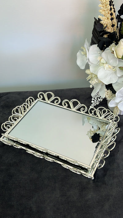 Saraya silver mirror tray - Luscious Homewares