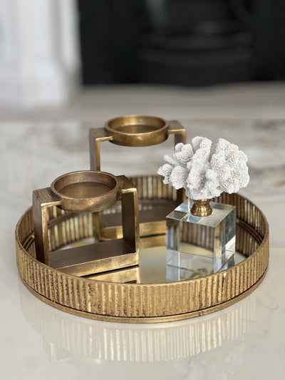 Ciara round Gold rimmed mirror tray - Luscious Homewares