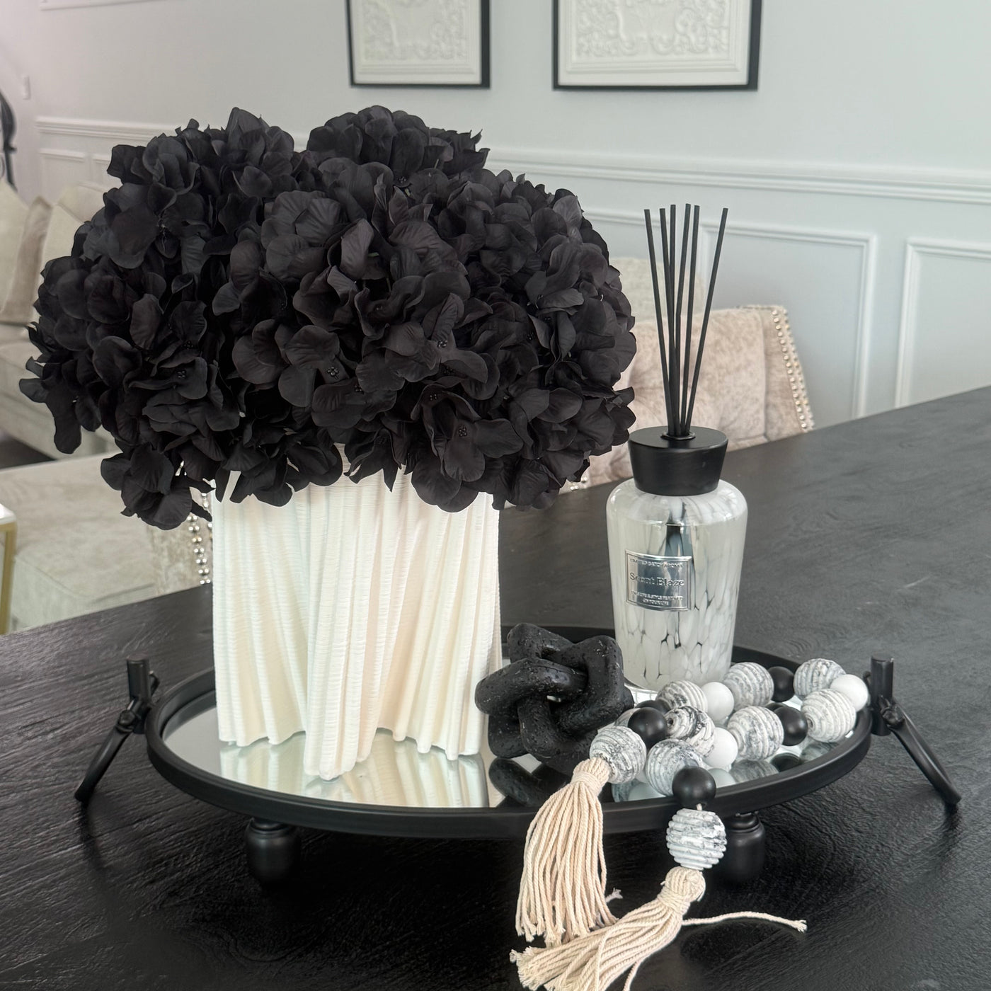 Black Hydrangeas + 3d print white vase - Luscious Homewares