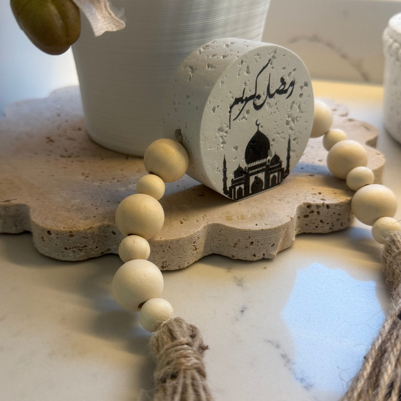 Stone Garland Ramadan Kareem wooden decorative bead with tassel