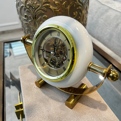 Gold and white brass clock - Luscious Homewares