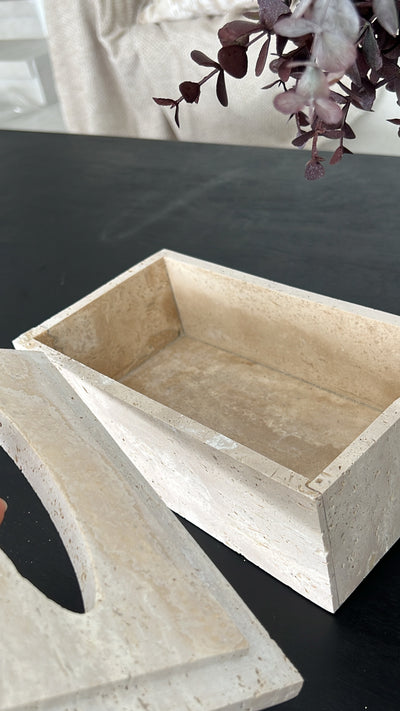 Travertine stone tissue box