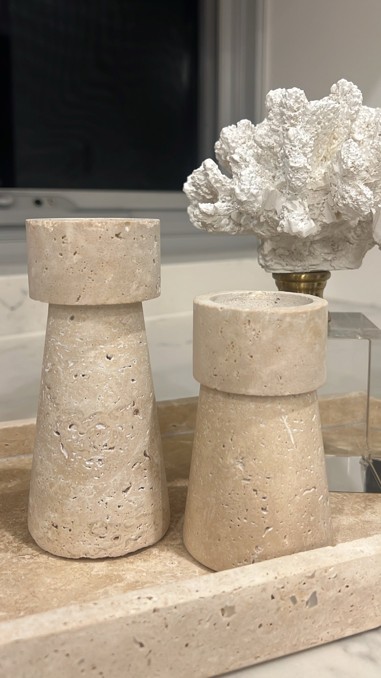 Petite Travertine stone Candle Holder - Luscious Homewares