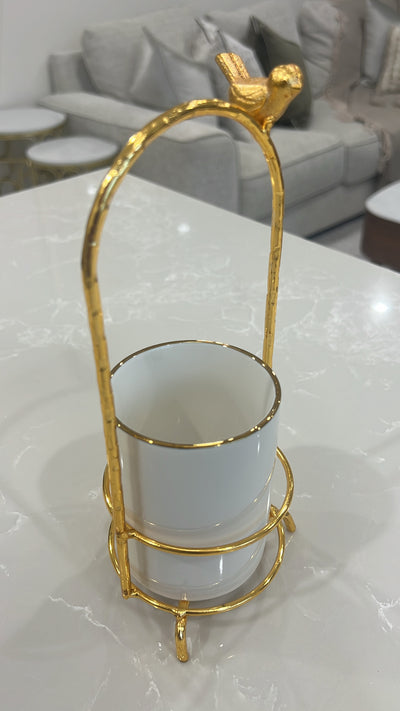 Asffor white and gold cutlery stand