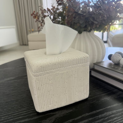 White ribbed Stone tissue box - Luscious Homewares