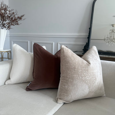 Brown cotton velvet cushion - Luscious Homewares