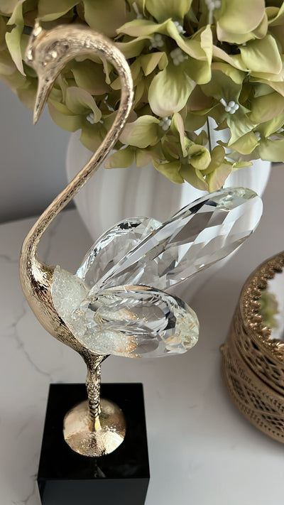 Crystal gold tall swan figurine - Luscious Homewares