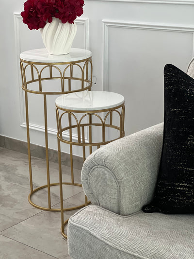 Tall Round gold marble table set of 2