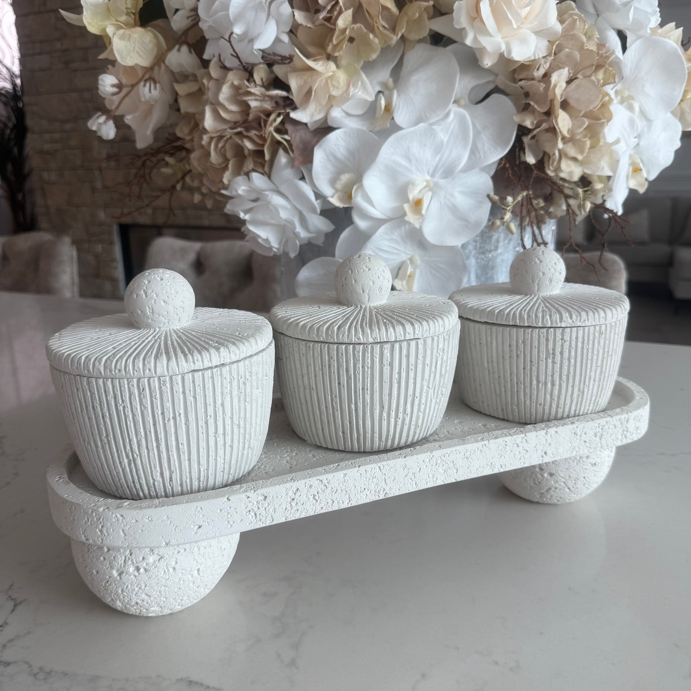 Oval Pedestal white Stone tray