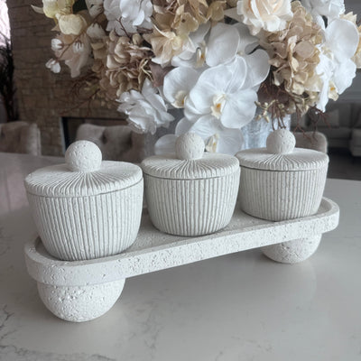 Oval Pedestal white Stone tray