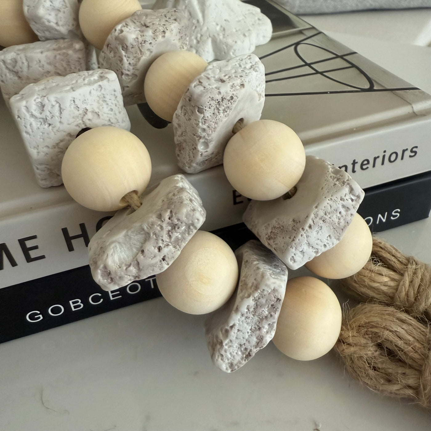 Stone + wooden decorative bead chain tassels - Luscious Homewares