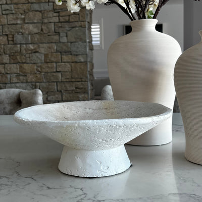 white Stone footed fruit bowl - Luscious Homewares