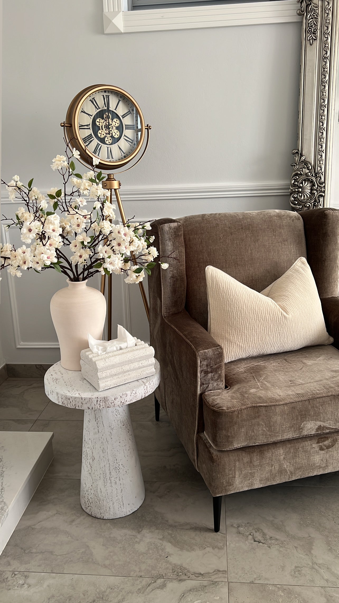Nancy White stone round side table - Luscious Homewares