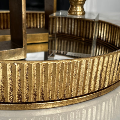 Ciara round Gold rimmed mirror tray - Luscious Homewares
