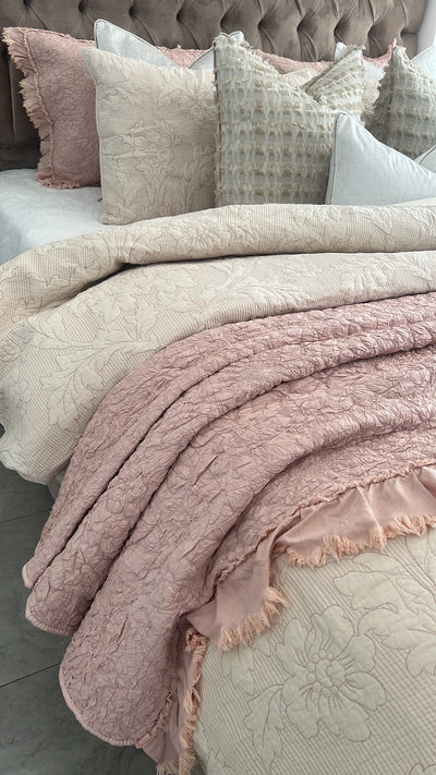 Angelica soft ndusty pink Coverlet throw 3 piece set queen / king size - Luscious Homewares