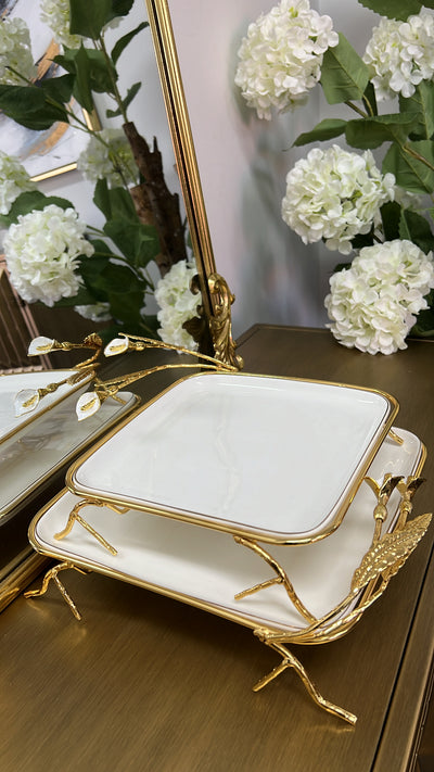 Tulip square gold and white serving platter