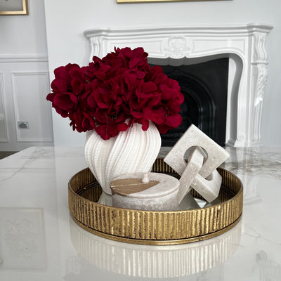 Ciara round Gold rimmed mirror tray - Luscious Homewares