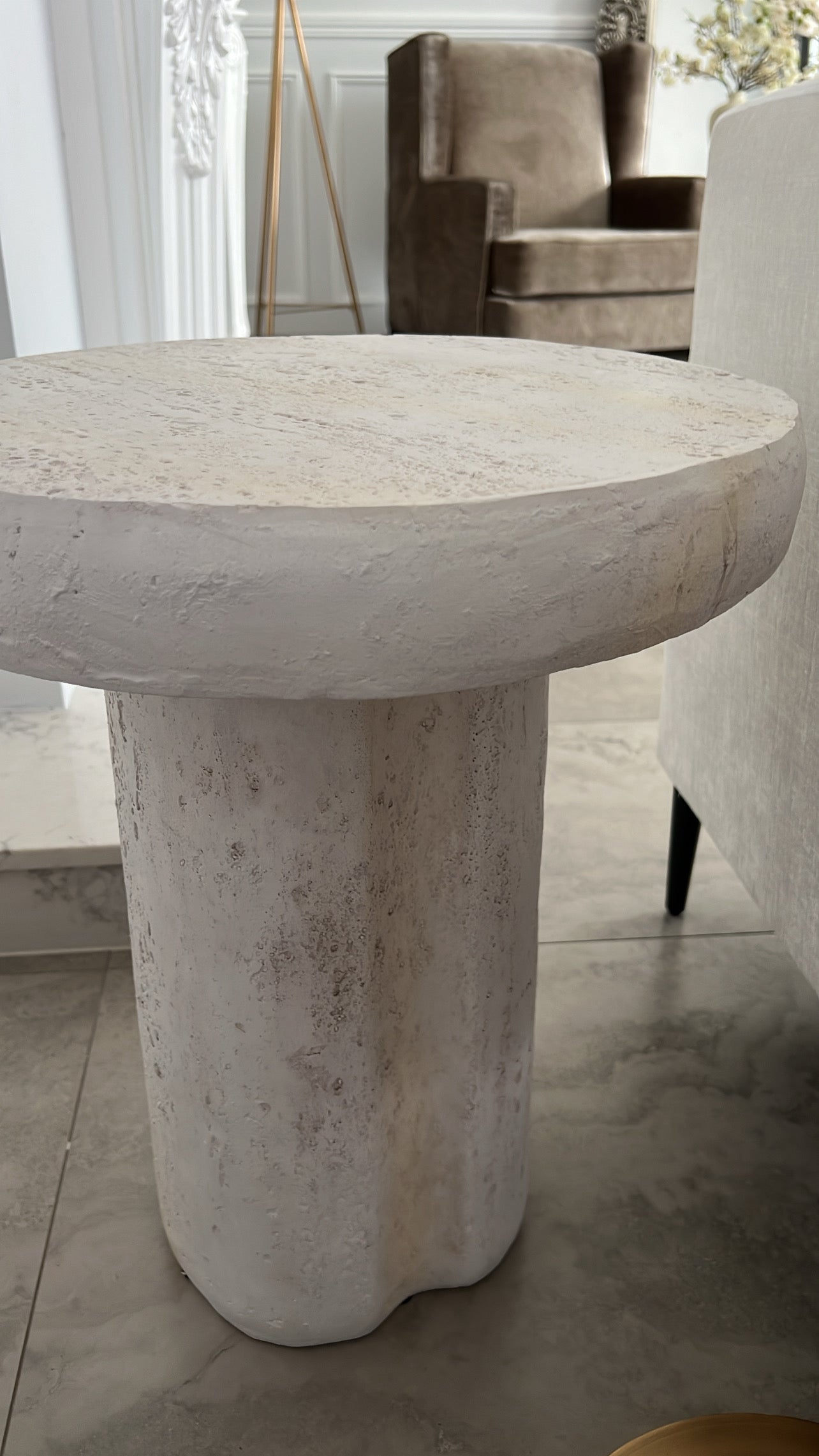 Maria White stone round side table - Luscious Homewares