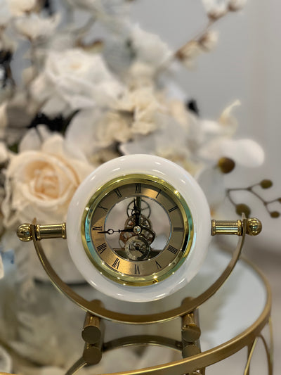 Gold and white brass clock - Luscious Homewares