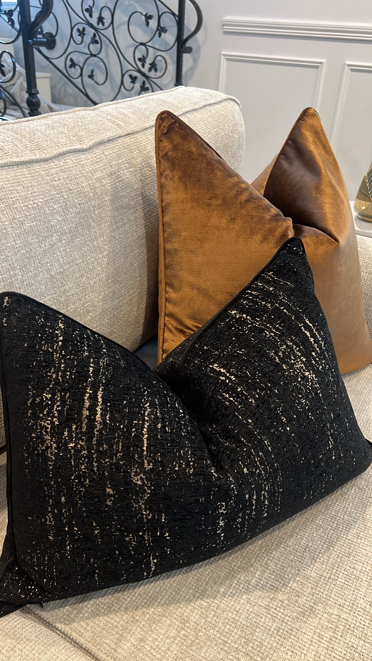 De-luxe caramel velvet cushion - Luscious Homewares