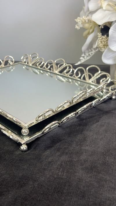 Saraya silver mirror tray - Luscious Homewares