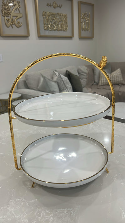 Asffor White and gold 2 tier rack serving platter