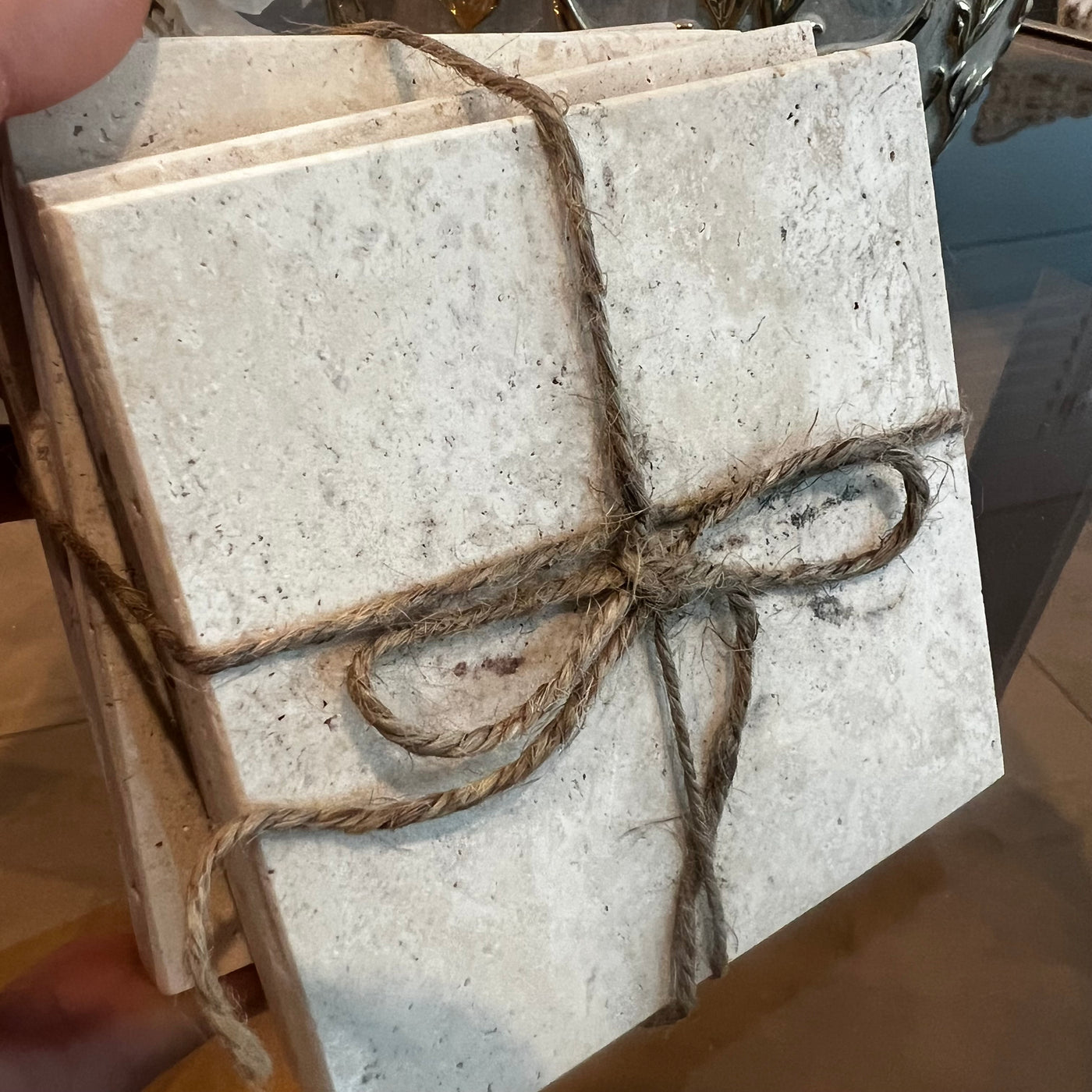 Travertine stone coaster set x 4 - Luscious Homewares