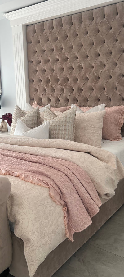 Angelica soft ndusty pink Coverlet throw 3 piece set queen / king size - Luscious Homewares