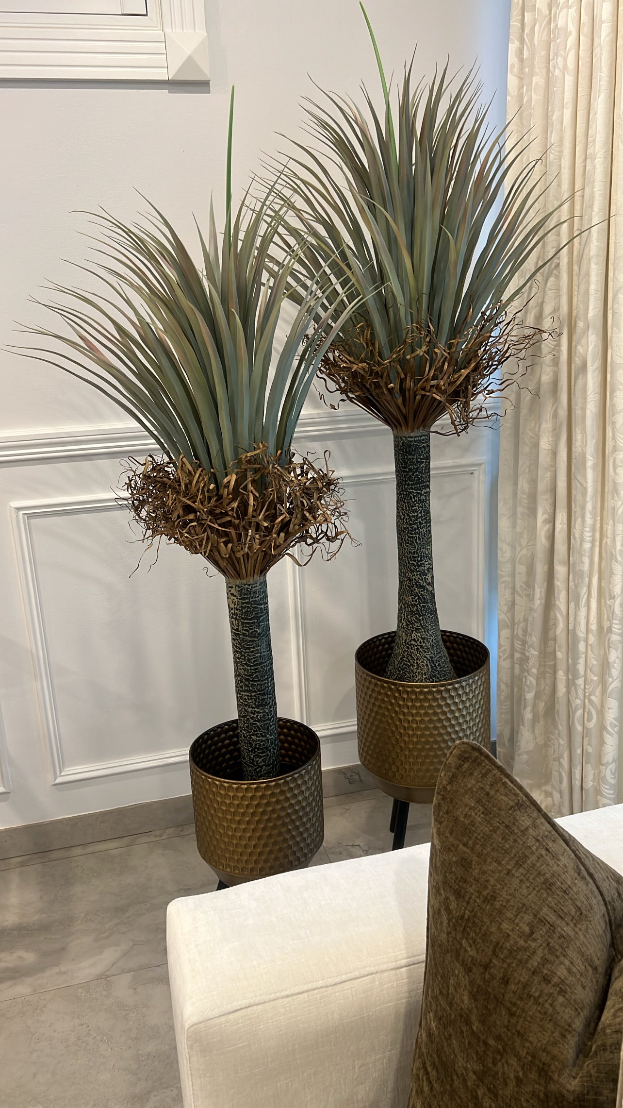 Small Dragon palm Artificial plant / gold metal pot - Luscious Homewares