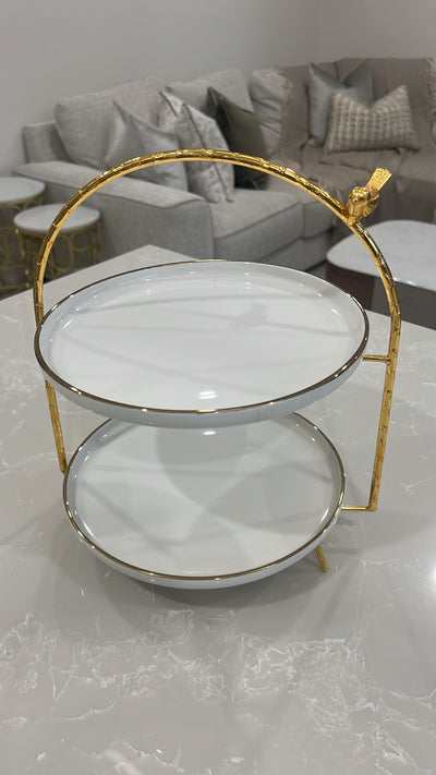 Asffor White and gold 2 tier rack serving platter