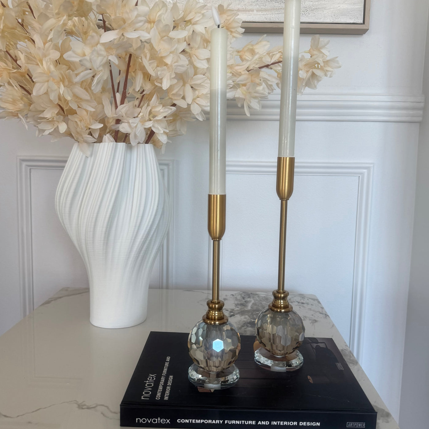 Crystal bell Gold candle holders set of 2