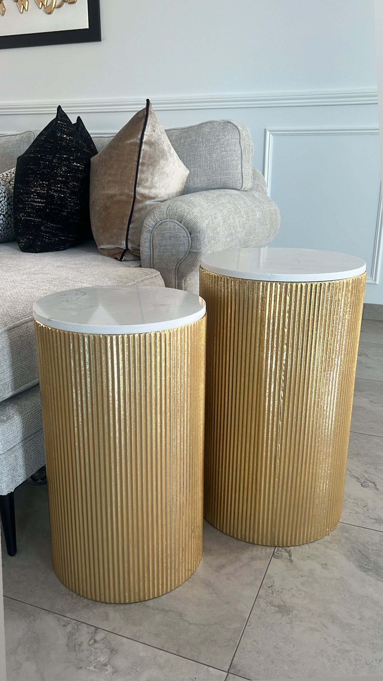 Ribbed marble gold table set of 2 - Luscious Homewares
