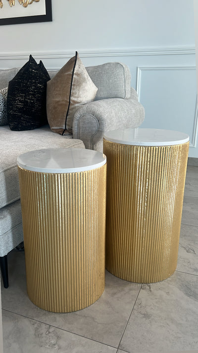 Ribbed marble gold table set of 2 - Luscious Homewares