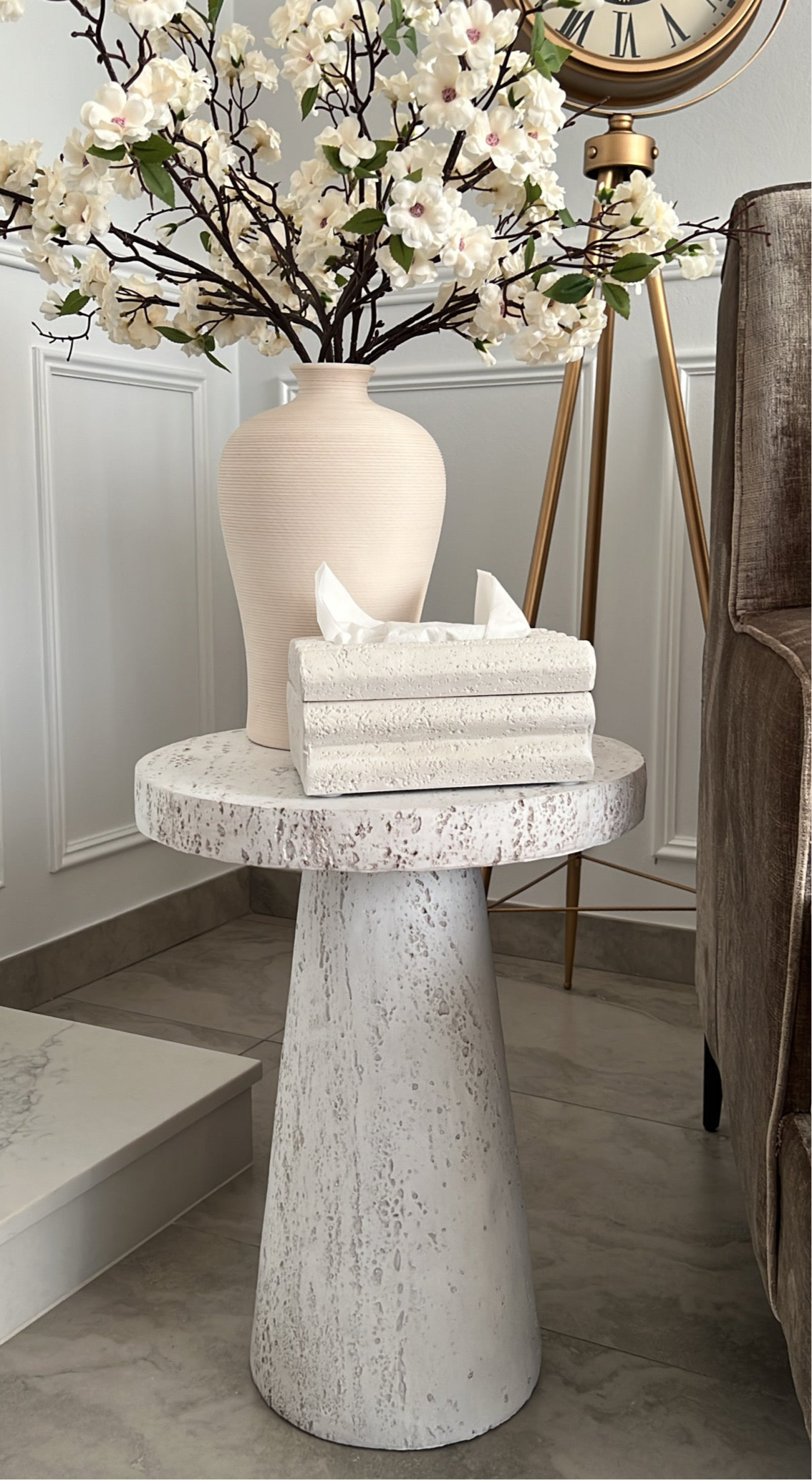 Nancy White stone round side table - Luscious Homewares